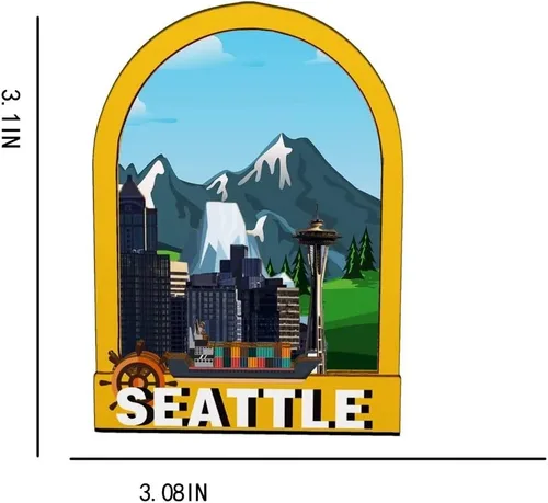 Vista 3 de Imán de madera para nevera de Seattle Washington USA Monumentos 3D de viaje, recuerdos coleccionables, decoración hecha a mano -1921