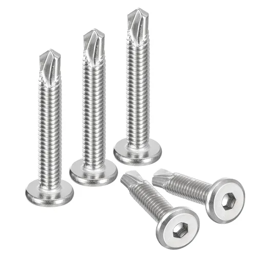 Vista 15 de uxcell Tornillos Autorroscantes de Encaje Hexagonal, 1/4 x 1 Acero Inoxidable 410 Tornillo de Perforación de Cabeza Plana para Chapa Metálica 100