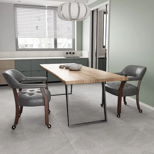 Vista 61 de Juego de 2 sillas de comedor con ruedas, poliuretano gris antiguo Gris (Antique Grey)