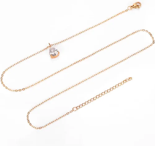 Vista 4 de 3 collares circulares de corazón con gotas de agua para mujer, collares delicados para mujer, collares modernos de acero inoxidable