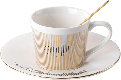 Vista 7 de Juego de tazas de café, taza de espejo y platillo creativo de lujo, taza de imagen invertida, taza de té de porcelana con incrustaciones doradas