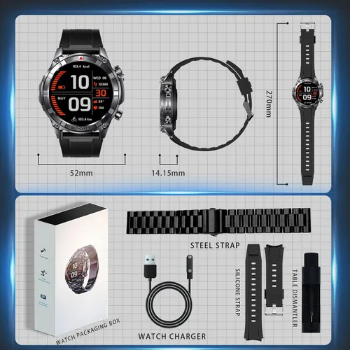Vista 9 de Reloj inteligente para hombre con Bluetooth y linterna de 7 días de duración de la batería