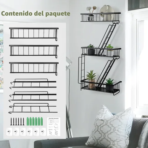 Vista 7 de SweetSage Estante de Pared para Salida de Emergencia - Estante Decorativo de Escalera de Nueva York, Estante Flotante de Arte de Pared en Metal Negro