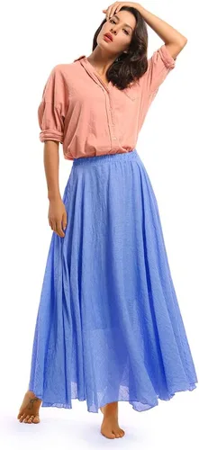 Vista 2 de Phorecys Falda larga casual para mujer, de algodón, cintura elástica, estilo bohemio, gótico, renacentista, para fin de semana