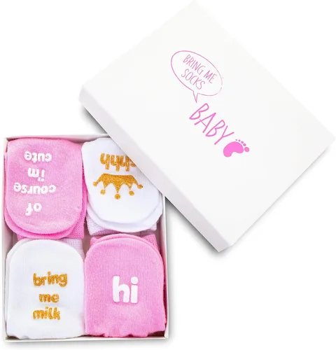 Vista 7 de Juego de calcetines de regalo para bebé niña regalo único para bebé o recién nacido para ella 4 pares de bonitas citas en caja de regalo