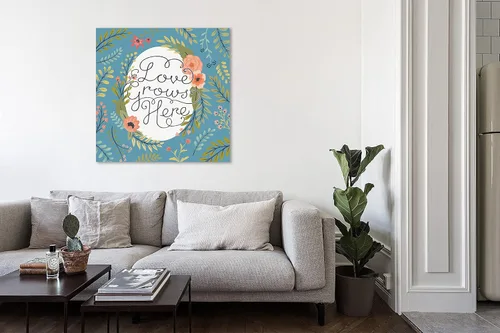 Vista 4 de Jaxson Rea "Retro Garden II - Love Grows Here Blue Gallery Wrapped Canvas by Janelle Penner, 12" x 12