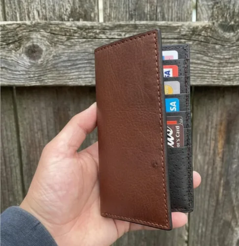 Vista 3 de Cartera de piel de vaca genuina marrón Rodeo Checkbook, Marrón