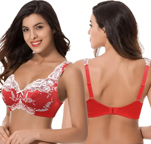 Vista 6 de Curve Muse Brasier reductor sin forro de encaje sin forro para mujer, talla grande, cobertura completa