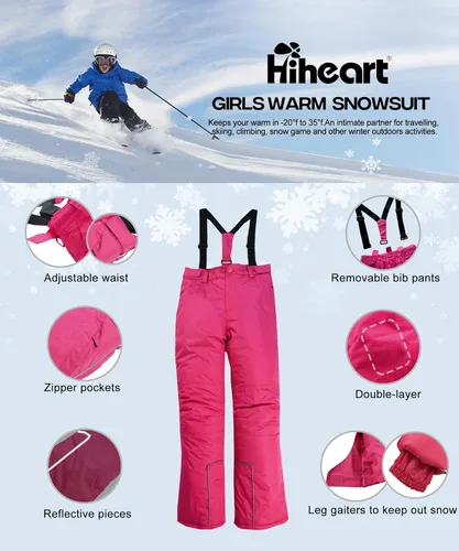 Vista 4 de Hiheart Conjunto de 2 piezas de chaqueta de esquí con capucha y pantalones para niñas