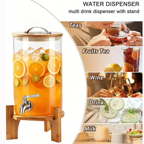 Vista 5 de Dispensador de bebidas, dispensador de bebidas de vidrio de 2.1 galones con soporte, dispensador de agua de vidrio con espita, dispensadores