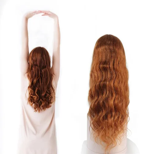 Vista 6 de Pelucas de cabello humano ondulado con encaje frontal, nudos blanqueados previamente despuntados con abuelitos, sin pegamento, 13 × 4, cabello