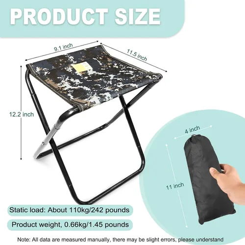 Vista 3 de Taburete de campamento, paquete de 2 taburetes plegables portátiles con bolsa de transporte, silla plegable portátil de 12 pulgadas, taburete