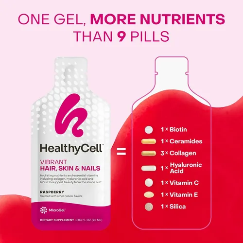 Vista 4 de Healthycell Suplemento líquido diario vibrante para cabello, piel y uñas, suplementos de belleza con nutrientes hidratantes y vitaminas esenciales