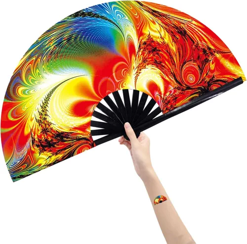 Vista 21 de Abanico grande plegable de mano para baile de línea, abanico de clic para botas en el suelo, para baile, fiesta, decoración, festival (Alien)