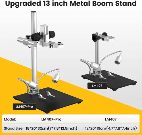 Vista 8 de Microscopio digital LM407 Pro HDMI para soldadura con soporte de brazo de pluma de 13 pulgadas, video UHD 2160P, cámara de microscopio electrónico