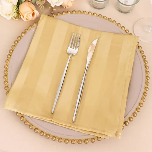 Vista 3 de Efavormart - Paquete de 5 servilletas de tela de satén a rayas color champán, reutilizables, sin arrugas, 20 x 20 pulgadas, para bodas, fiestas