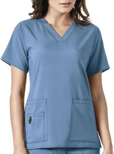 Vista 2 de Carhartt Scrubs C12110, camiseta de mujer Force® Cross-Flex de ajuste moderno con cuello en V Azul celeste