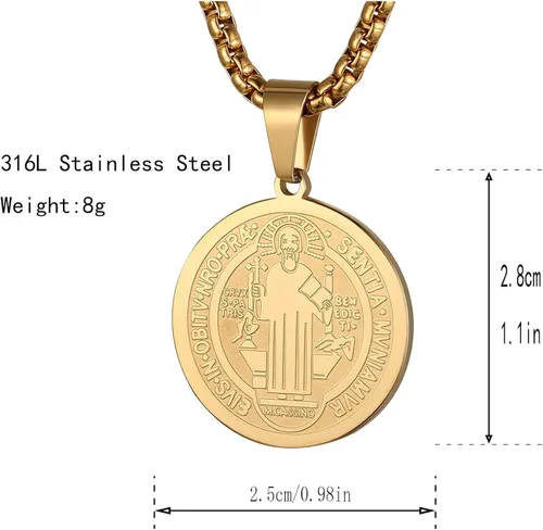 Vista 2 de STWTR Collar de medalla de San Benito de acero inoxidable medalla de sacramento cristiano joyería antimalvada regalo católico para hombres y mujeres