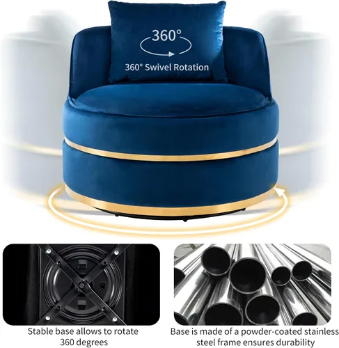 Vista 6 de Harper & Bright Designs Silla giratoria de 360 grados, moderna silla tapizada de terciopelo, silla suave con cojín de asiento para sala de estar