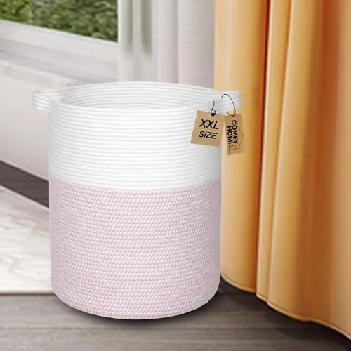 Vista 3 de COMFY-HOMI XXL Cesta grande de lavandería con asas, cesta de mantas para sala de estar Cesta decorativa tejida de cuerda de algodón, cesta