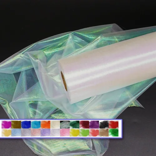 Vista 11 de Rollos de tela de tul de organza, organza cristal de 12" por 50 yardas (150 pies), carrete de malla de nailon transparente sedoso y brillante