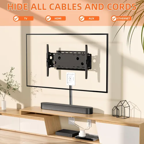 Vista 2 de Kit de organización de cables de pared con placa de pared de cepillo, salidas de CA y puertos USB-A+USB-C, cable de 9 pies, salida de pared
