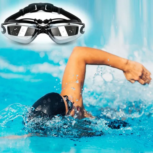 Vista 6 de Gafas de natación, gafas de natación negras para piscina, sin fugas, antivaho, protección UV para adultos, hombres, mujeres, jóvenes, niños, gafas