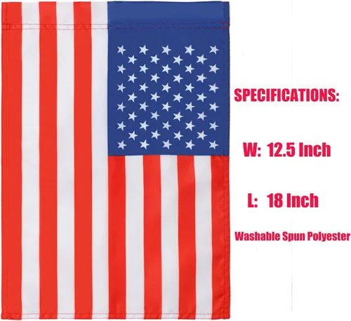 Vista 4 de Paquete de 2 banderas de jardín de Freefy de 12 x 18 pulgadas, bandera patriótica de poliéster impresa de doble cara, decoración de jardín, bandera