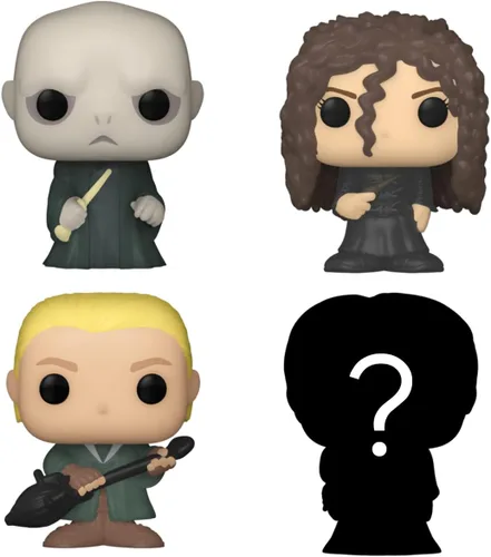 Vista 2 de Funko Bitty POP! HP - Voldemort, paquete de 4 - Lord Voldemort, Draco Malfoy (quidditch), Bellatrix Lestrange y una mini figura sorpresa misteriosa