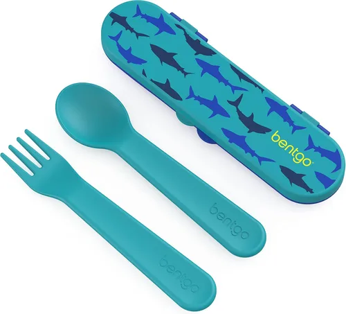 Vista 13 de Bentgo Juego de utensilios para niños, tenedor, cuchara y estuche de almacenamiento de plástico reutilizable, materiales sin BPA, asas de fácil