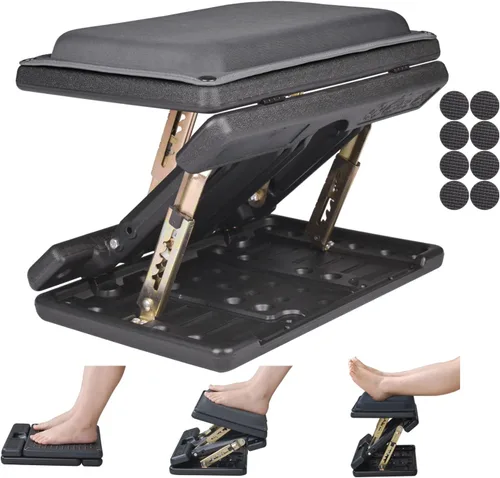 Vista 8 de Reposapiés para debajo del escritorio en el trabajo con 4 niveles de altura ajustable, reposapiés plegable ergonómico para oficina