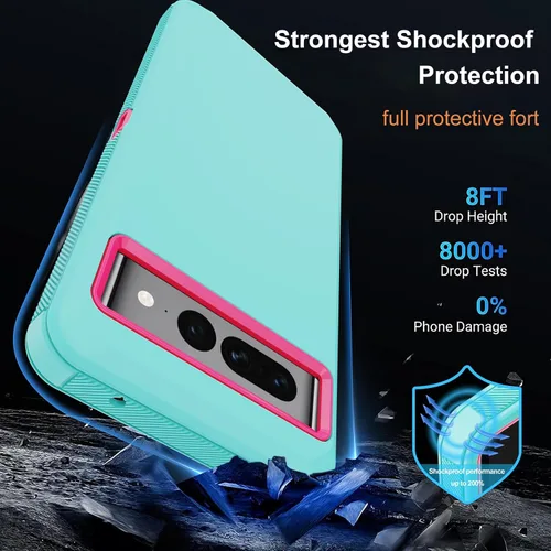 Vista 2 de Funda para Google Pixel 7 Pro con 2 protectores de pantalla, cuerpo completo, protección contra caídas, a prueba de polvo, resistente, militar