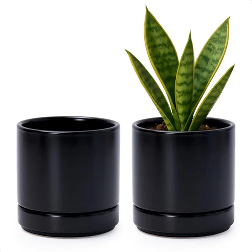 Vista 14 de D'vine Dev - Juego de 2 macetas de plantas de 3.5 pulgadas, maceta de cerámica para plantas con agujero de drenaje y platillo, negra, 94-V-A-2