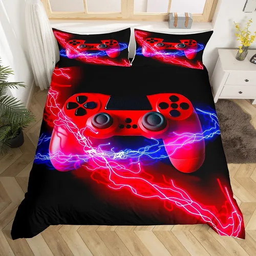 Vista 17 de Erosebridal - Ropa de cama para adolescentes y niños, estampado de control de videojuegos, funda de edredón tamaño individual, 2 piezas con 1 funda