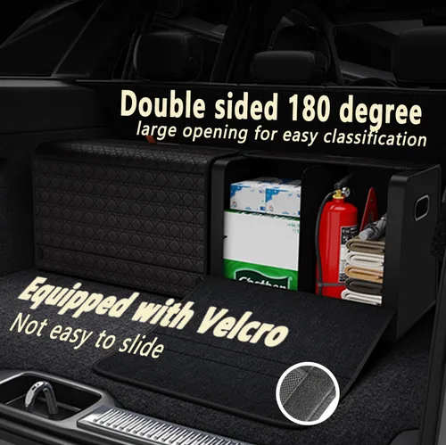 Vista 3 de GMQ Organizador de maletero de automóvil para SUV, organizadores de automóvil y almacenamiento con almacenamiento plegable, tapa magnética de gran
