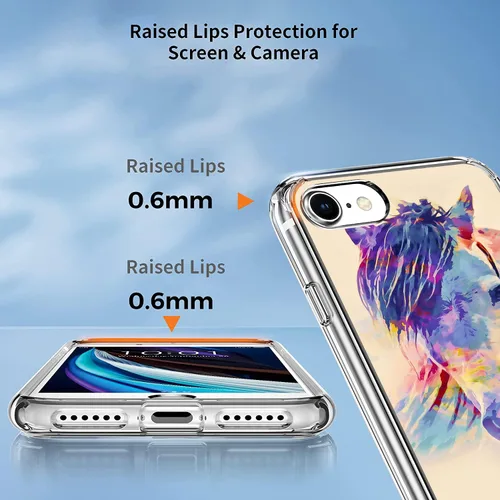 Vista 3 de Funda compatible con iPhone 7, iPhone 8, iPhone SE, colorida funda estética de caballo para iPhone, transparente, a prueba de golpes, delgada