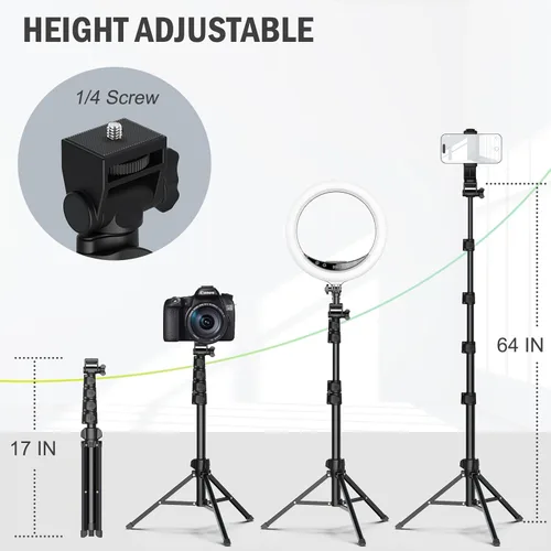 Vista 7 de Liphisy Trípode de 64 pulgadas para teléfono celular y cámara, trípode para teléfono con control remoto y soporte para teléfono, robusto y estable