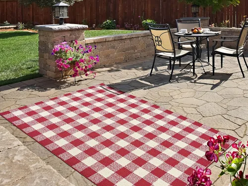 Vista 2 de Garland Rug Country Living Buffalo - Alfombra a cuadros de 5 pies x 7 pies, para interiores y exteriores, diseño geométrico, resistente a