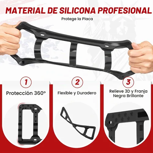 Vista 2 de RED WOLF Marco de silicona para placa de matrícula con bandera estadounidense, con estrellas y rayas 3D tenues, soporte para placa de matrícula