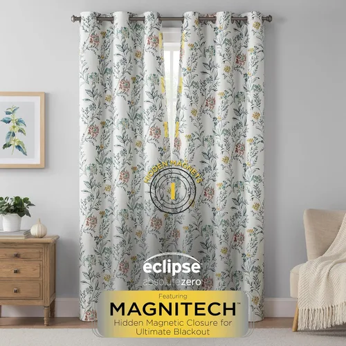 Vista 2 de Eclipse Claire Magnitech Cortina 100% opaca con ojales, panel de cortina para ventana, cierre magnético sin costuras para dormitorio, sala de estar