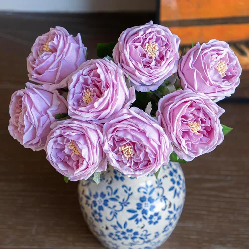 Vista 8 de DUYONE Fake Flowers for Decoration Home Decor Soft Touch Artificial Flowers Austin Rose Peony Latex Fake Flower Living Room Decoration Vivid Pink