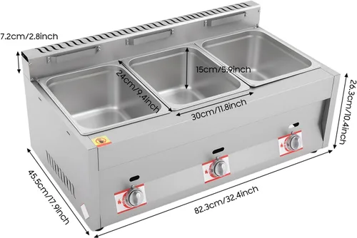 Vista 2 de Calentador de alimentos comercial de 3 bandejas, freidora de gas de 18 L, mesa de vapor de gas para exteriores, calentador de sopa de gas al aire