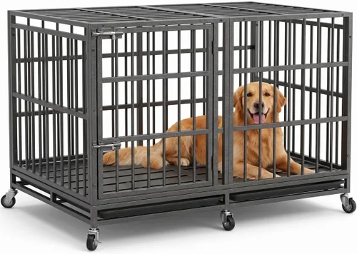 Vista 8 de BOLDBONE Jaula para perros grandes, de 48/37 pulgadas, resistente, jaula de rejilla, para perros con alta ansiedad, con bandejas de rejilla