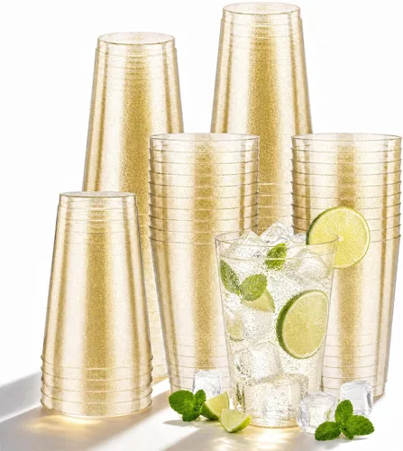 Vista 9 de Juego de 50 vasos de plástico transparente de 10 onzas con tapas