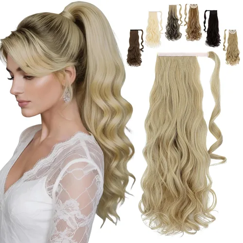 Vista 11 de FELENDY Extensión de cola de caballo, extensiones de cabello largo envolvente de 18 pulgadas, extensiones de cabello ondulado y rizado con clip