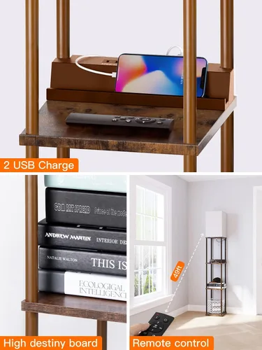 Vista 3 de addlon Lámpara de pie con 2 puertos USB y toma de corriente, lámpara de pie con control remoto para sala de estar con bombilla LED de 3 temperaturas