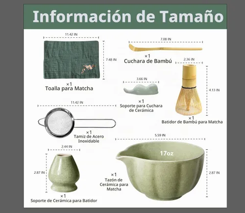 Vista 5 de Juego de Batidor de Matcha, Kit de Matcha Japonés de 7 Piezas que Incluye Tazón de Matcha con Pico, Batidor de Bambú, Soporte Chasen, Tamiz de Acero