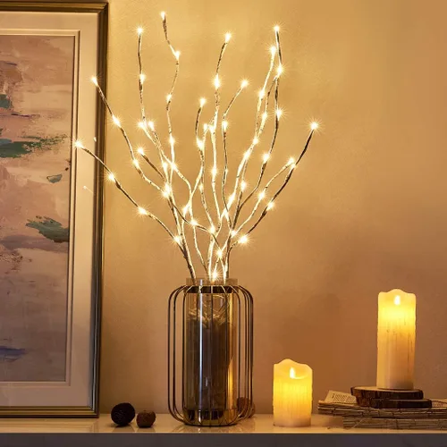 Vista 9 de EAMBRITE Paquete de 3 Luces de Sendero de Ramas de Ramitas Iluminadas Marrones con Ramas de 30" y 60 Bombillas LED Blanco Cálido para Exterior e