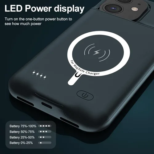 Vista 3 de Funda de batería para iPhone 11, mejorada de 10000 mAh, funda protectora de alta capacidad, recargable, cargador de batería extendida, compatible