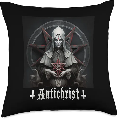 Vista 5 de Satan, 666, Satanic Baphomet Tees Anticristo, Satán, Monja malvada, Satanista, Gótico, Diablo, Almohada de 16 x 16 pulgadas, Multicolor